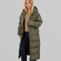 Online Bench Dame Ryelle Maxi Lang Puffer Jakke Khaki kakigrøn