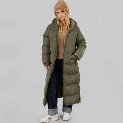 Online Bench Dame Ryelle Maxi Lang Puffer Jakke Khaki kakigrøn
