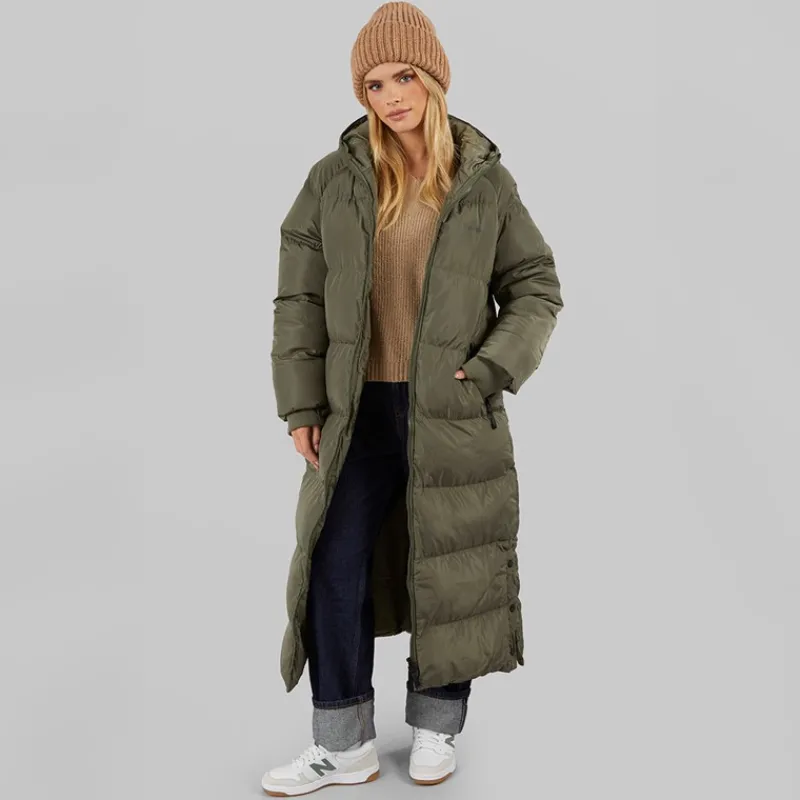 Online Bench Dame Ryelle Maxi Lang Puffer Jakke Khaki kakigrøn