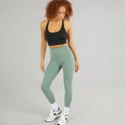 Hot New Balance Dame Sleek NBDry Lomme Højtaljede Tætsiddende Leggings Mørk Enebær Grøn