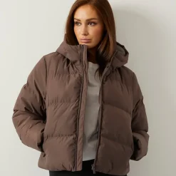 Sale Closure London Dame Storm Cuff Kort Puffer Jakke Kaffe Brun