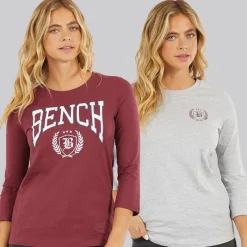 Hot Bench Dame To Pak 3/4 Ærme T-shirts Cordovan Grå Melering