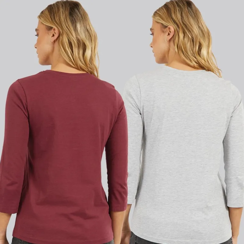 Hot Bench Dame To Pak 3/4 Ærme T-shirts Cordovan Grå Melering