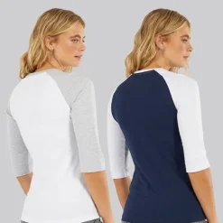 Best Bench Dame To Pakke 3/​4 Ærme T-Shirts Hvid Marineblå