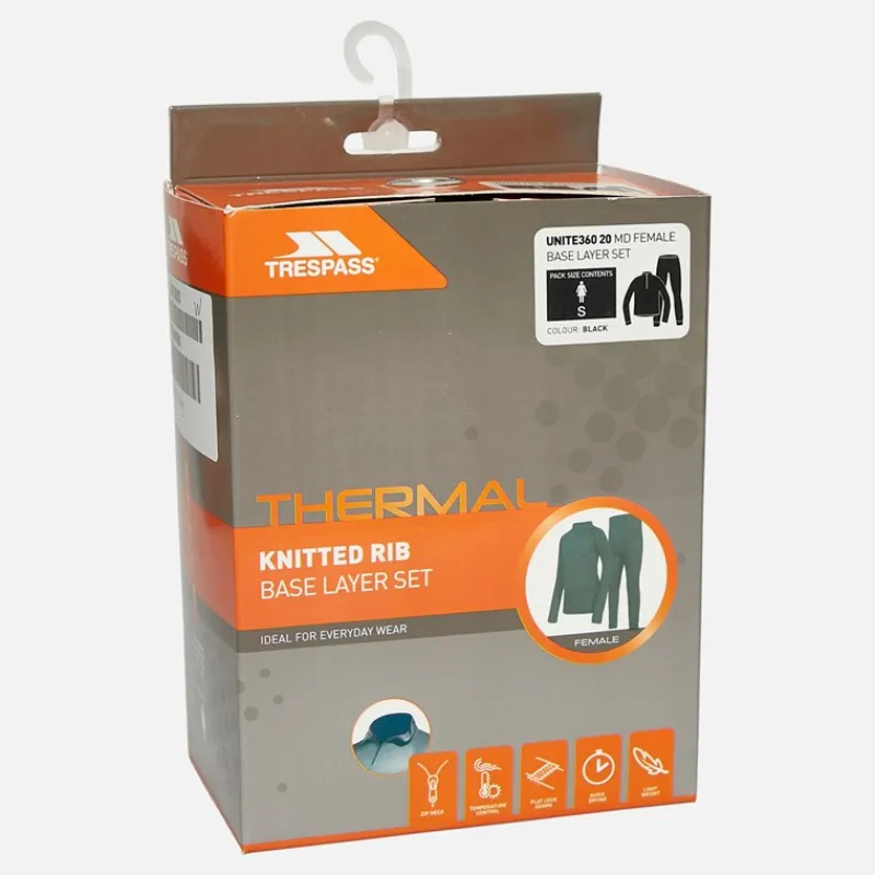 Clearance Trespass Dame Unite 360 Termisk Baselayer Sæt Sort