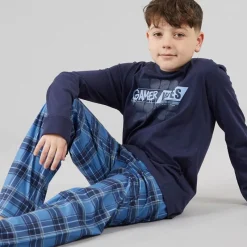 Outlet Threadboys Drenge Atmore nattøj sæt Navy/Blue Check