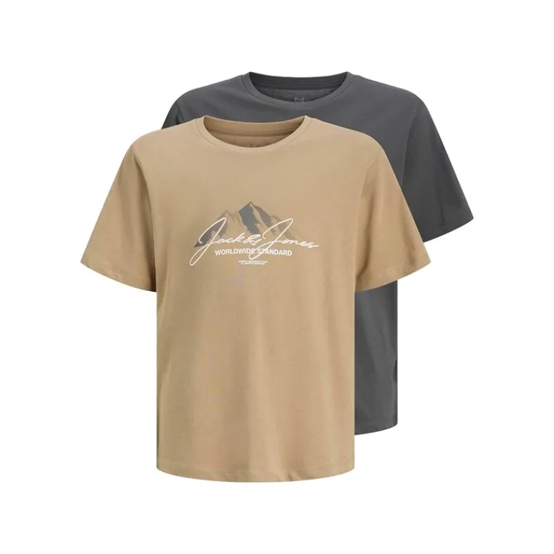 New JACK & JONES Drenge Bjerg To Pak T shirts Silver Mink/Asphalt