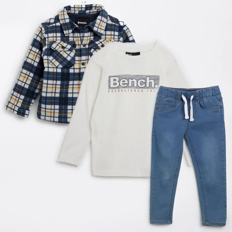 Discount Bench Drenge Bonded Shacket T-shirt og Jeans Sæt Navy
