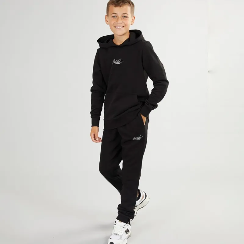 Sale JACK & JONES Drenge Cover Script Hættetrøje Og Joggingbukser Træningssæt Sort
