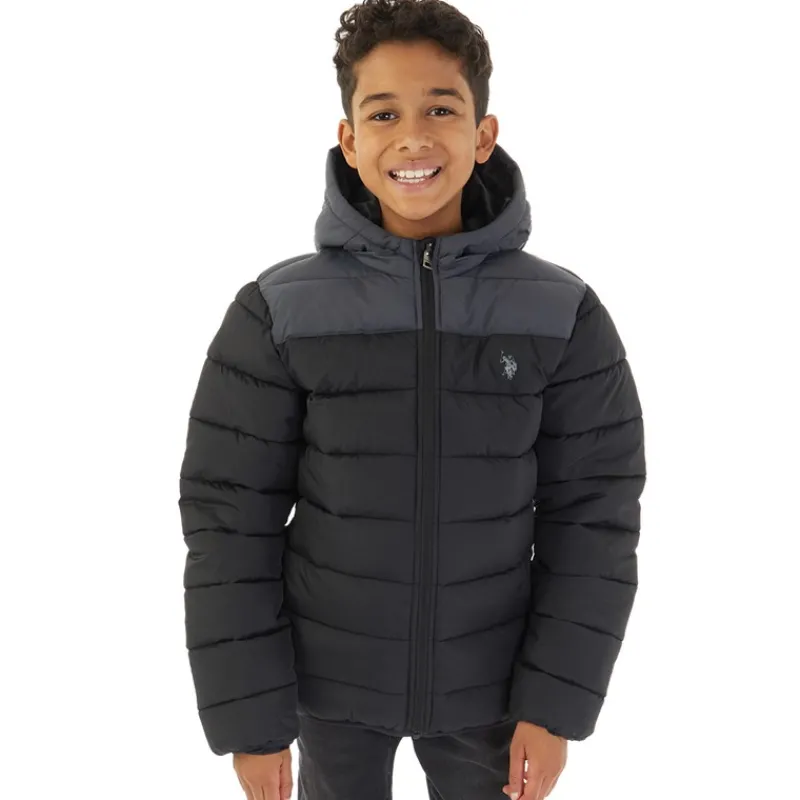 Discount U.S. POLO ASSN. Drenge Farveblok Åg Pufferjakke Sort