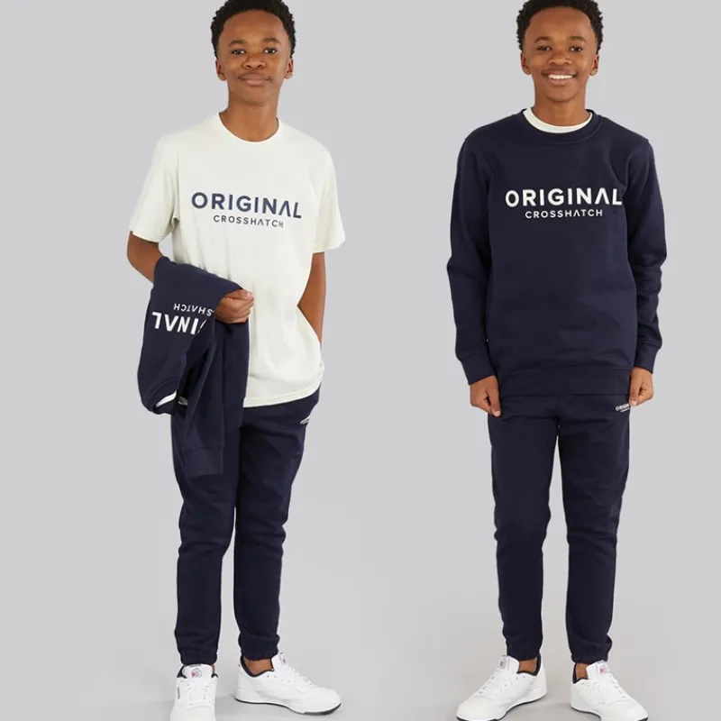 Online Crosshatch Drenge Fire Dele Hættetrøje Sweatshirt T-shirt Og Joggingbukser Sæt Navy/Off White