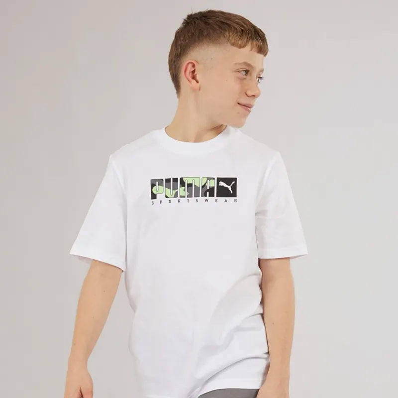 Online Puma Drenge Grafisk Camo T-shirt White
