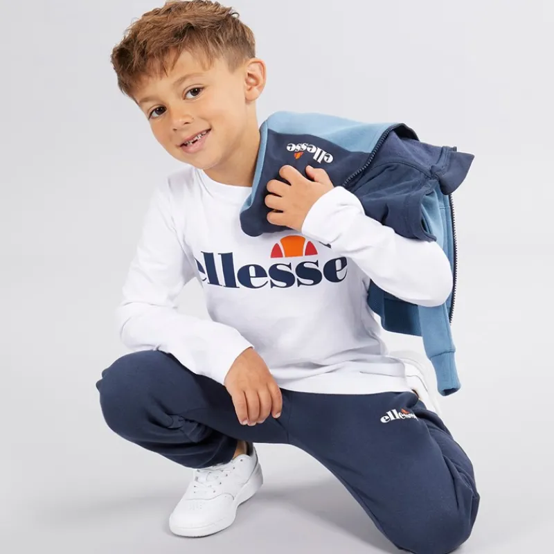 Discount Ellesse Drenge Harrison Hættetrøje T-Shirt Og Joggingbukser Sæt Blå / Hvid