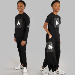 Hot Money Drenge kombi patch t-shirt sweatshirt og joggingbukser træningssæt Sort
