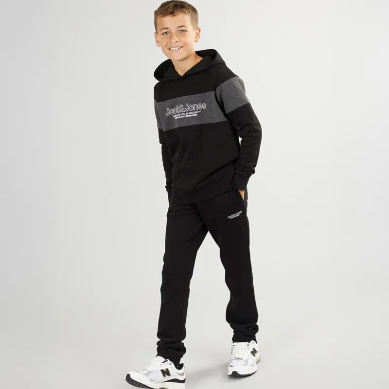 Hot JACK & JONES Drenge Lakewood Hættetrøje Og Joggingbukser Træningsdragt /Mørk Grå Marl Panel Sort