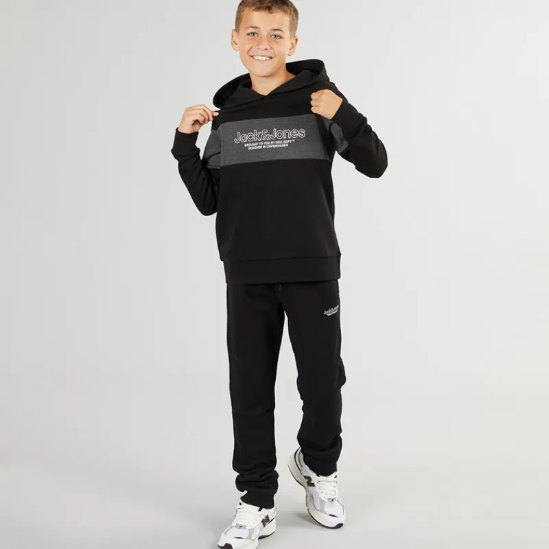 Hot JACK & JONES Drenge Lakewood Hættetrøje Og Joggingbukser Træningsdragt /Mørk Grå Marl Panel Sort