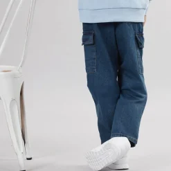 New Brave Soul Drenge Løstsiddende Cargo Jeans Mellemblå Mellemblå