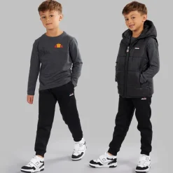 Sale Ellesse Drenge Luka Hætteklædte Vatteret Vest T-shirt Og Joggingbukser Sæt Sort