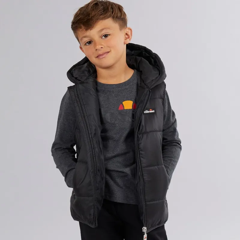 Sale Ellesse Drenge Luka Hætteklædte Vatteret Vest T-shirt Og Joggingbukser Sæt Sort