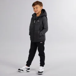 Sale Ellesse Drenge Luka Hætteklædte Vatteret Vest T-shirt Og Joggingbukser Sæt Sort