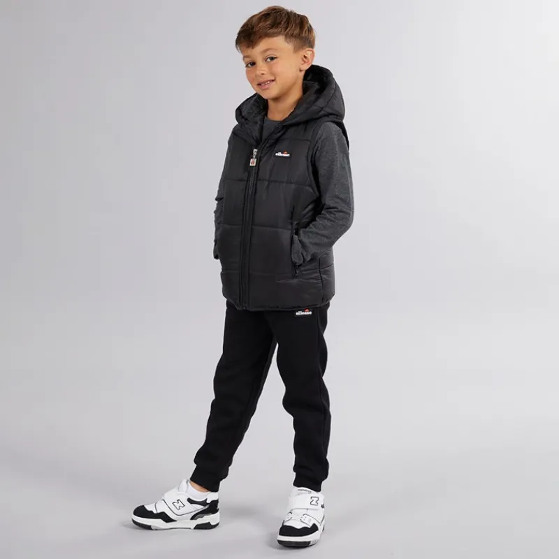 Sale Ellesse Drenge Luka Hætteklædte Vatteret Vest T-shirt Og Joggingbukser Sæt Sort