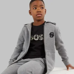 Clearance BOSS Drenge lynlås hættetrøje Heather Grey