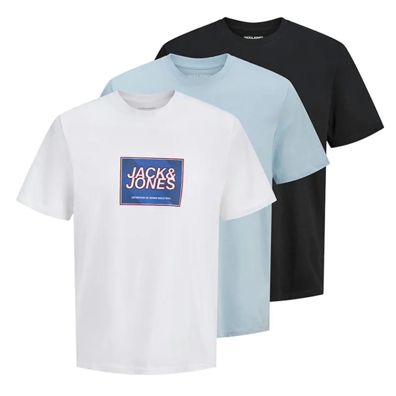 New JACK & JONES Drenge Regn Tre Pak T Shirts Sort
