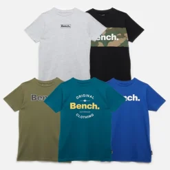 Bench Drenge Soderb Fem-pak T-shirts Kobolt/​Teal/​Grå Melange/​Khakigrøn/​Sort