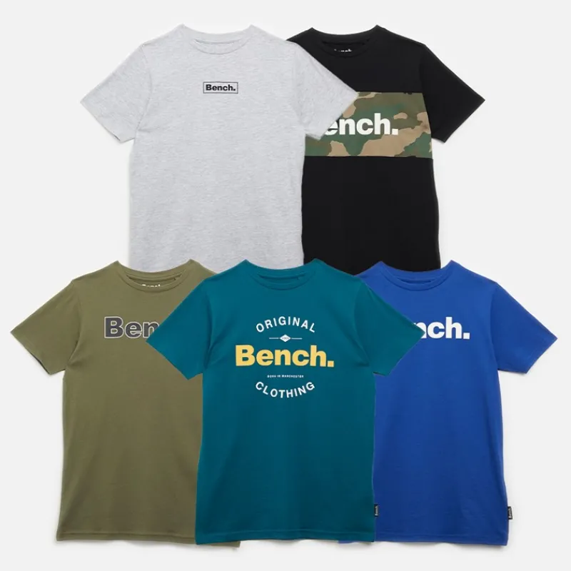 Bench Drenge Soderb Fem-pak T-shirts Kobolt/Teal/Grå Melange/Khakigrøn/Sort