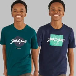 Outlet JACK & JONES Drenge Tiley Rund Hals To Pakke T-shirts Dyb Teal/Navy Blazer