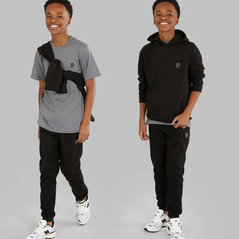 Discount Crosshatch Drenge Tre Dele Hættetrøje T-shirt Og Joggingbukser Sæt Sort/Koksgrå