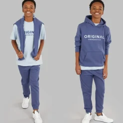 Hot Crosshatch Drenge Tre Delt Hoodie Sweatshirt T-Shirt Og Joggingbukser Sæt Denim Blå/Is Blå