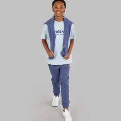 Hot Crosshatch Drenge Tre Delt Hoodie Sweatshirt T-Shirt Og Joggingbukser Sæt Denim Blå/Is Blå
