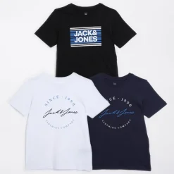 Sale JACK & JONES Drenge Tre Pakke T-Shirts Hvid/​Sort/​Navy/​Cobalt