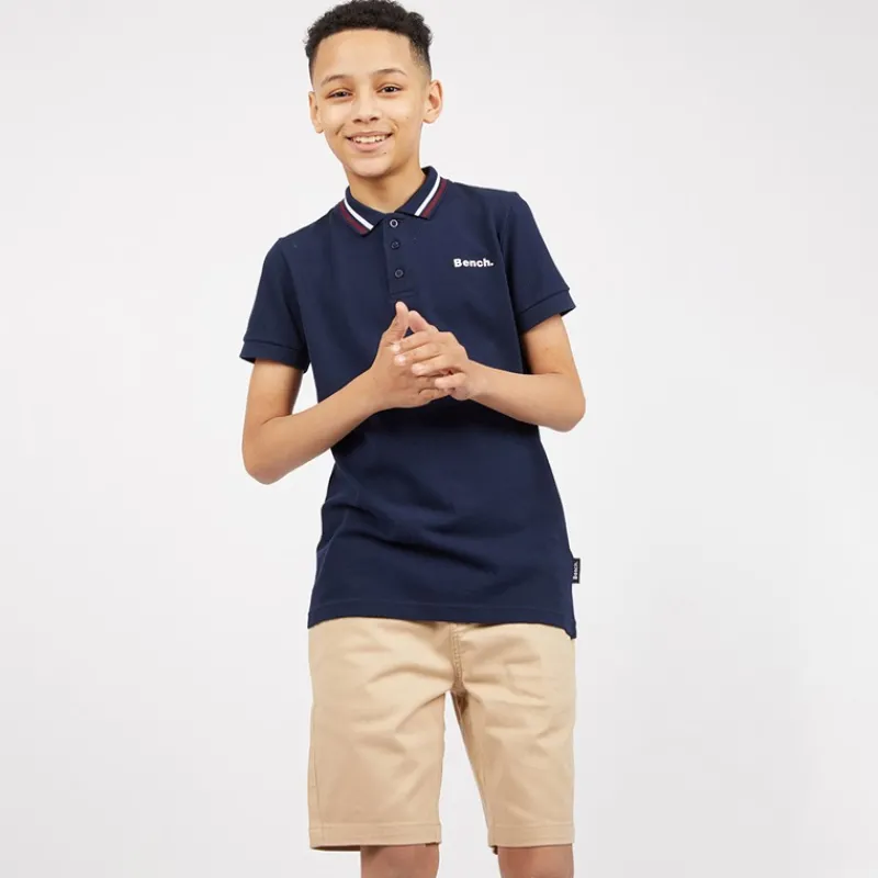 New Bench Drenge Trilson Polo Shirt og Chino Shorts Sæt Blå/Sten
