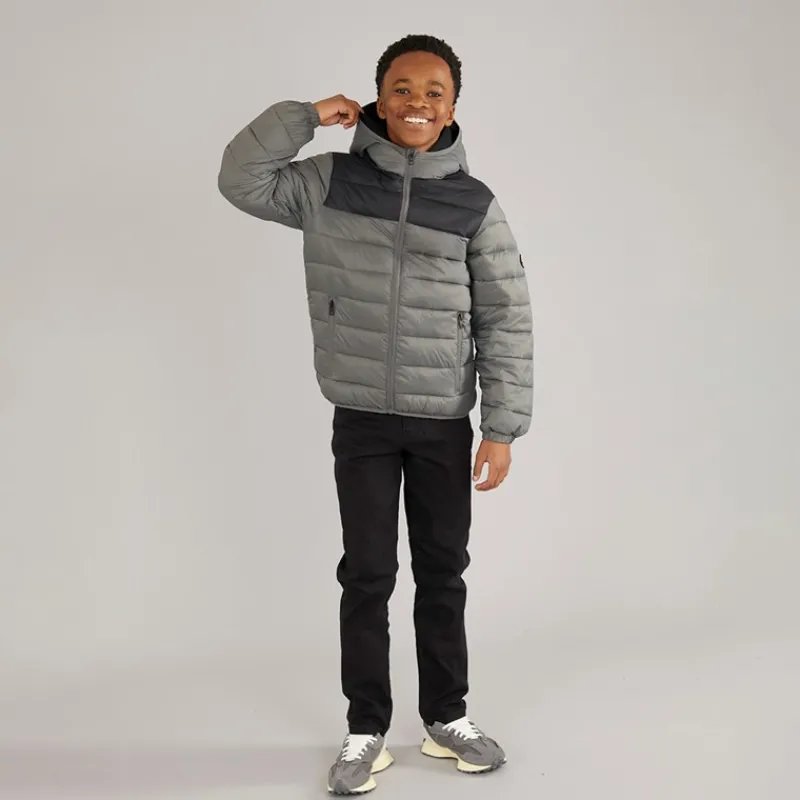 Hot JACK & JONES Drenge Wilson Puffer Jakke Castlerock Grå