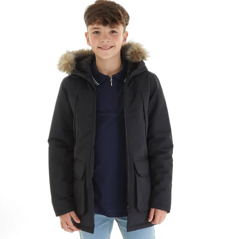 Hot JACK & JONES Drengenes store parka med aftagelig pels Sort