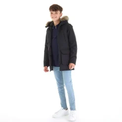 Hot JACK & JONES Drengenes store parka med aftagelig pels Sort