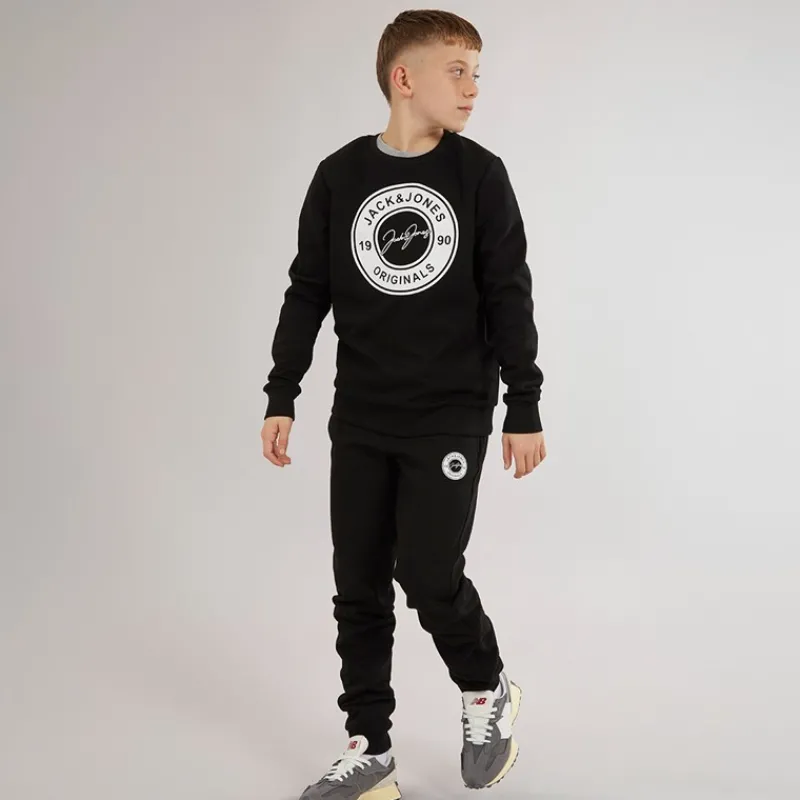 New JACK & JONES Drengenes Thomas Sweatshirt Og Joggingbukser Træningssæt Sort