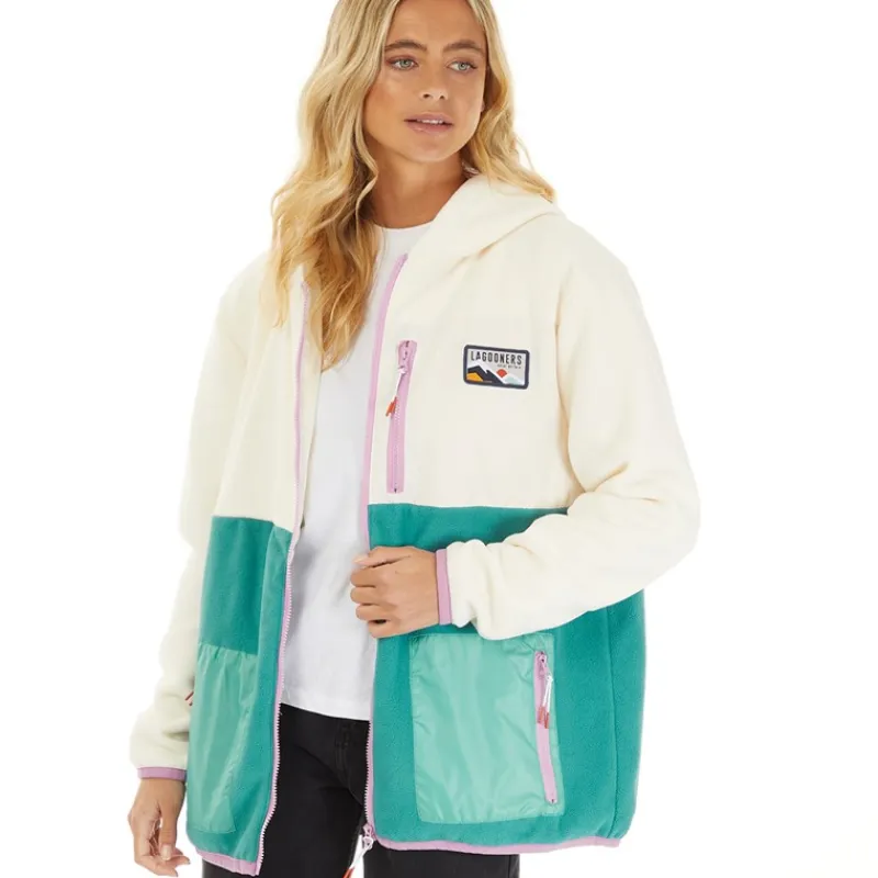 Sale Lagooners Fleece med lynlås til kvinder Ecru/Teal