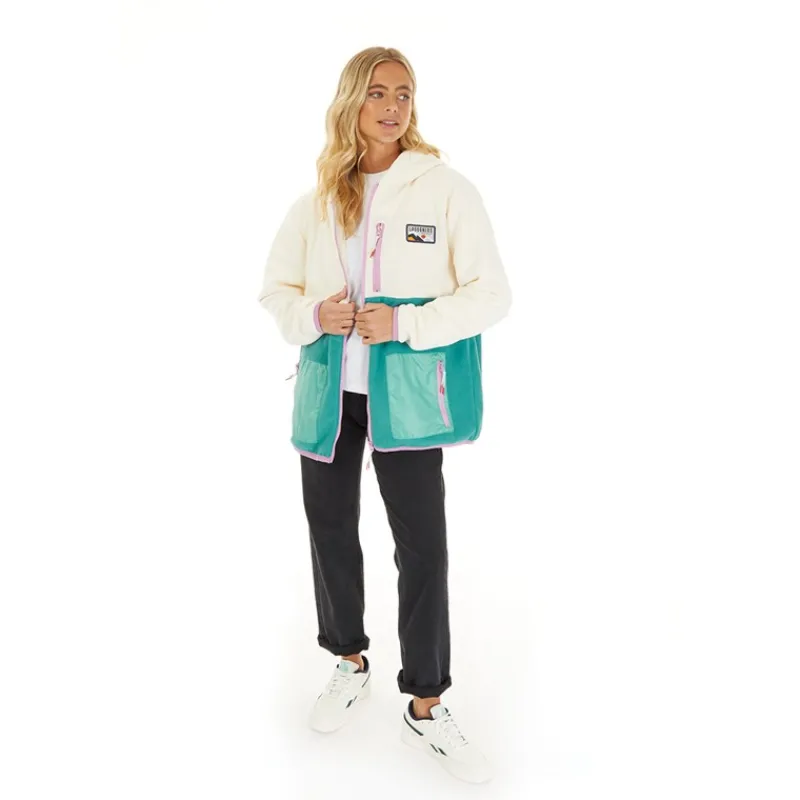 Sale Lagooners Fleece med lynlås til kvinder Ecru/Teal
