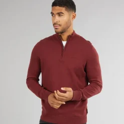 New Ben Sherman Herre 1/4 Zip Funnel Neck Jumper Vin Vinrød