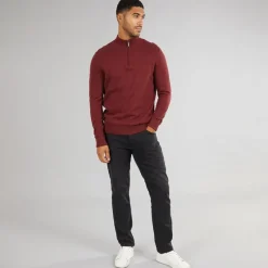 New Ben Sherman Herre 1/4 Zip Funnel Neck Jumper Vin Vinrød