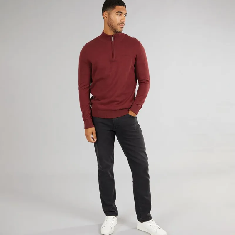 New Ben Sherman Herre 1/4 Zip Funnel Neck Jumper Vin Vinrød
