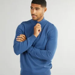 Sale Ben Sherman Herre 1/4 Zip Funnel Neck Trøje Riviera Blå Blå