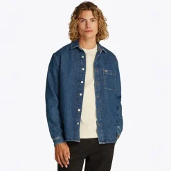 Best Tommy Jeans Herre Almindelig Langærmet Skjorte Denim Medium