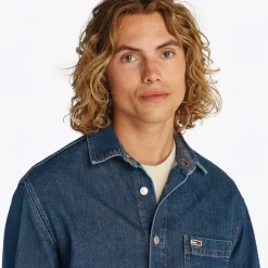 Best Tommy Jeans Herre Almindelig Langærmet Skjorte Denim Medium