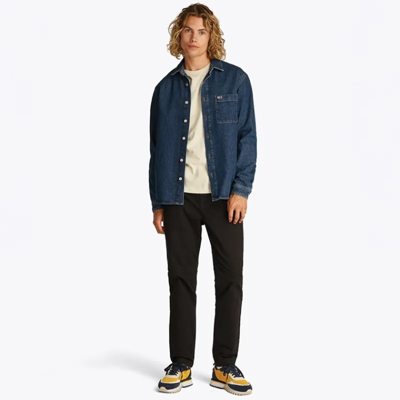 Best Tommy Jeans Herre Almindelig Langærmet Skjorte Denim Medium