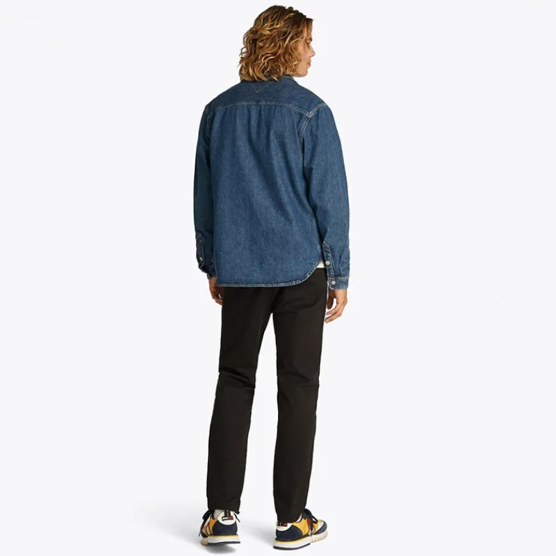 Best Tommy Jeans Herre Almindelig Langærmet Skjorte Denim Medium
