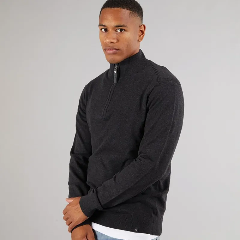 Clearance Indicode Herre Ancona Jumper Charcoal Mix Charcoal-grå